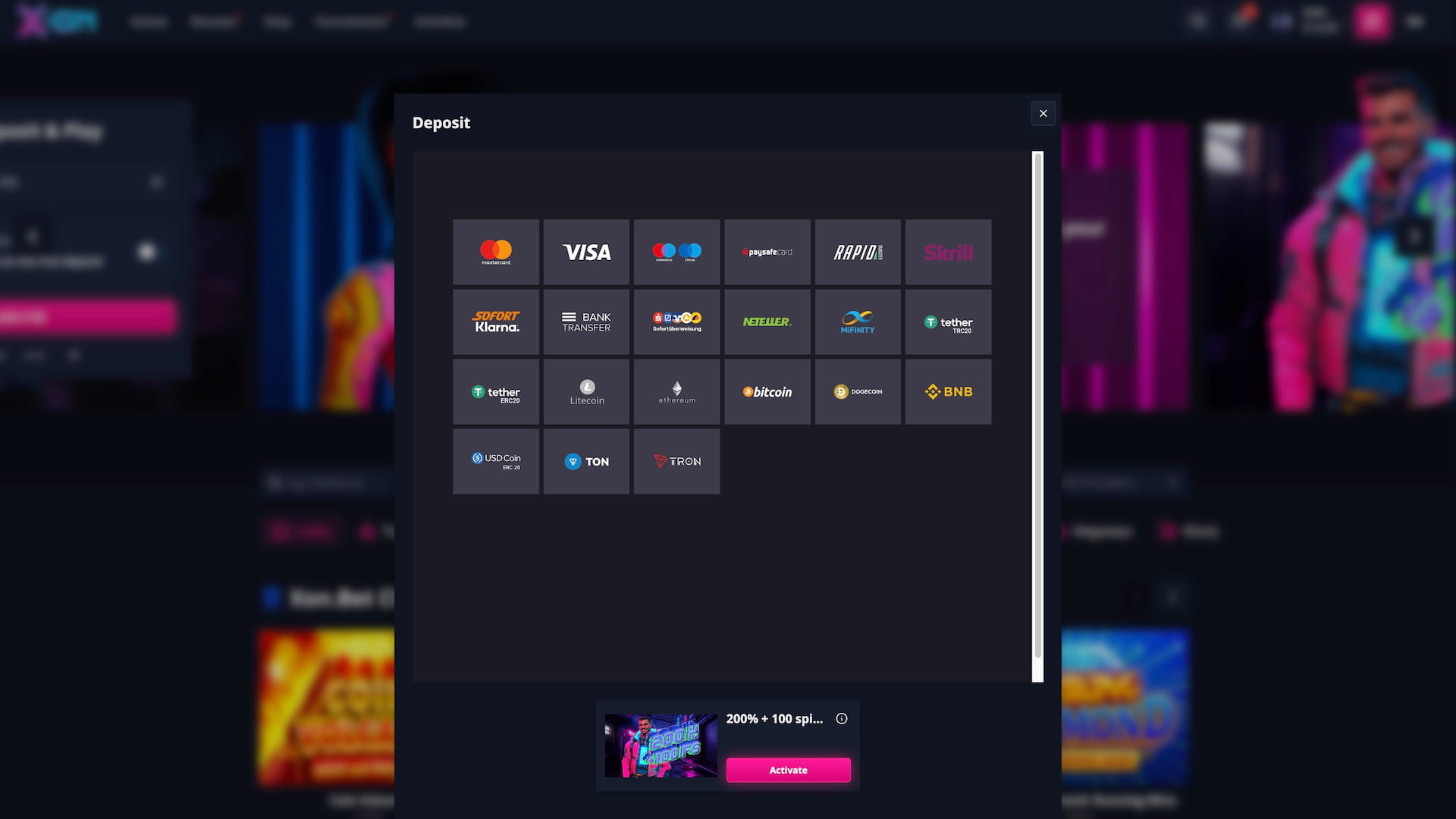 Zahlungsmethoden bei Xon Bet Casino - Visa, Skrill, Crypto